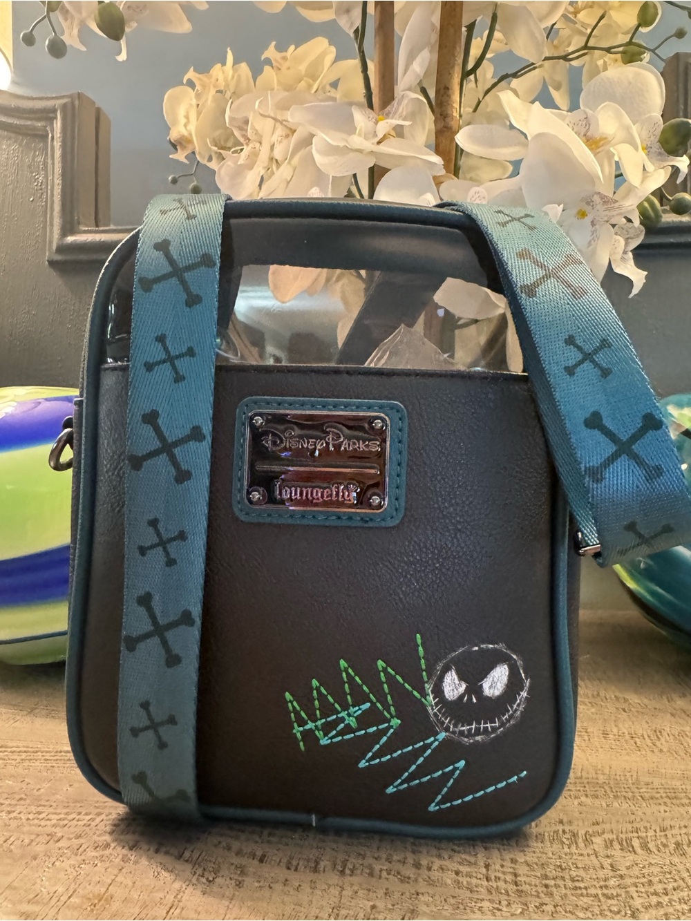 Loungefly Disney Park Nightmare Before Christmas Crossbody Bag with Teal Strap